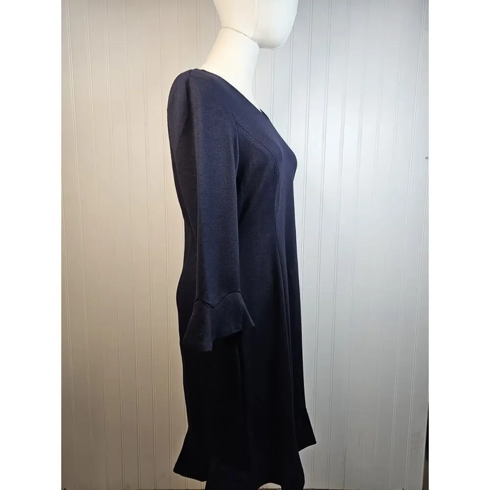 Talbots Flounce Refined Ponte‎ Sheath Dress Women’s Size 4P Navy Blue